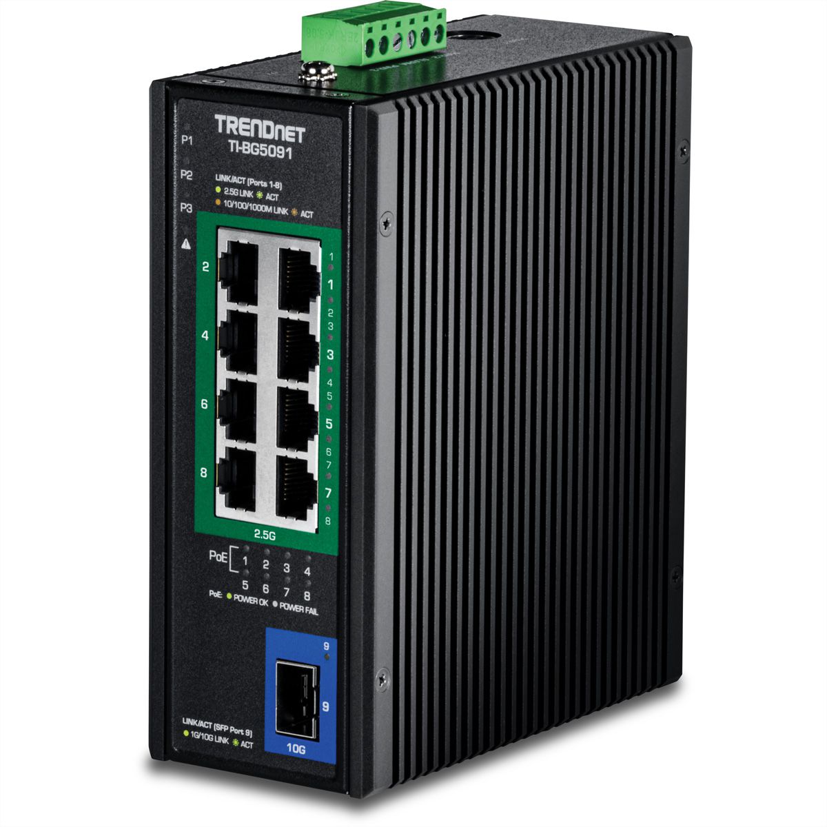 TRENDnet TI-BG5091 Switch PoE++ Rail-DIN industriel 2,5G à 9 ports avec port SFP+ 10G