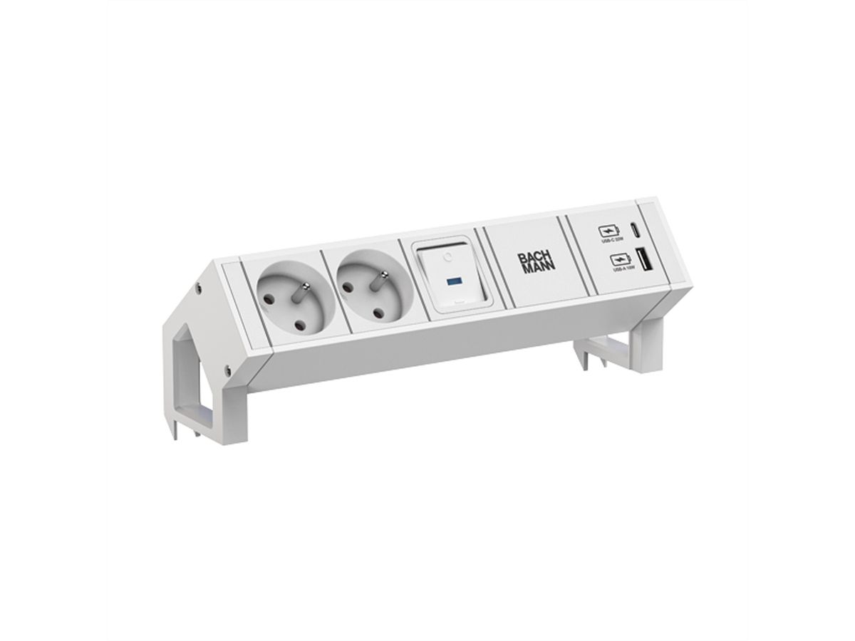 BACHMANN DESK2 white 2xUTE 1xinterrupteur 1xUSB A/C 22W 0,2m GST18