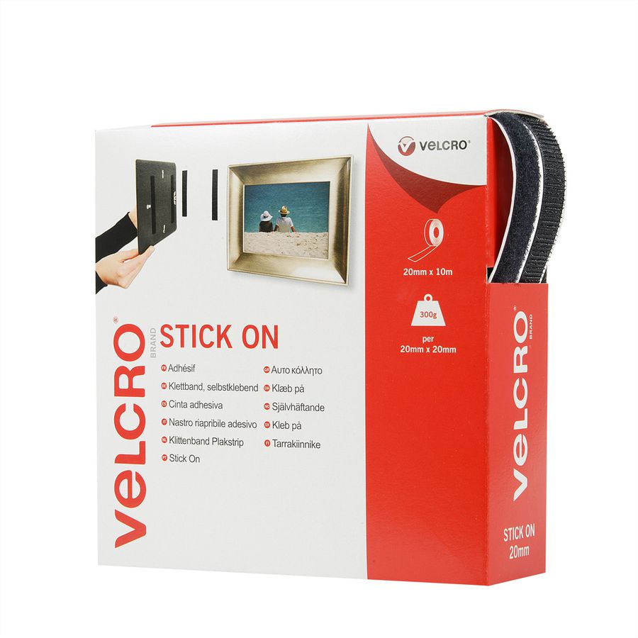 VELCRO® Bande 20mmx10m noir, crochets & velours autocollants