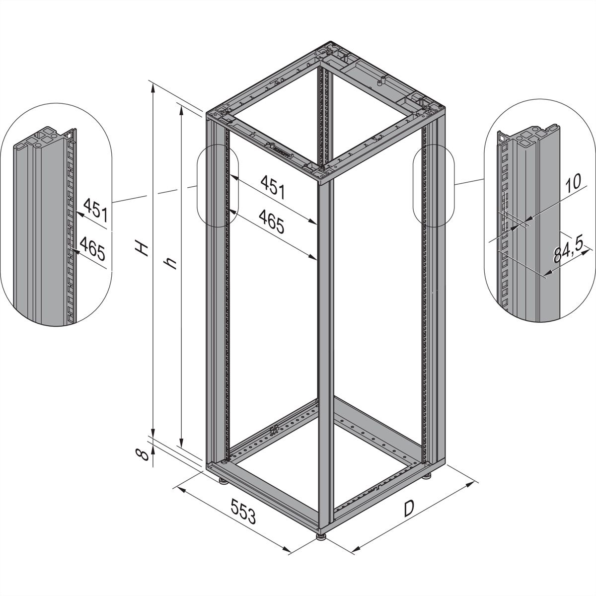Cadre d'armoire Novastar SCHROFF, Heavy-Duty, 25 U 553W 1000D