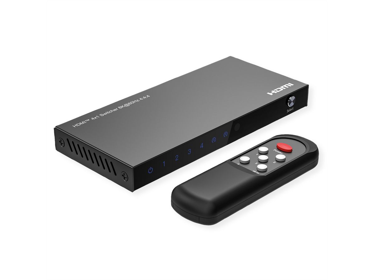 ROLINE Commutateur HDMI, 8K, 4 ports, avec télécommande IR