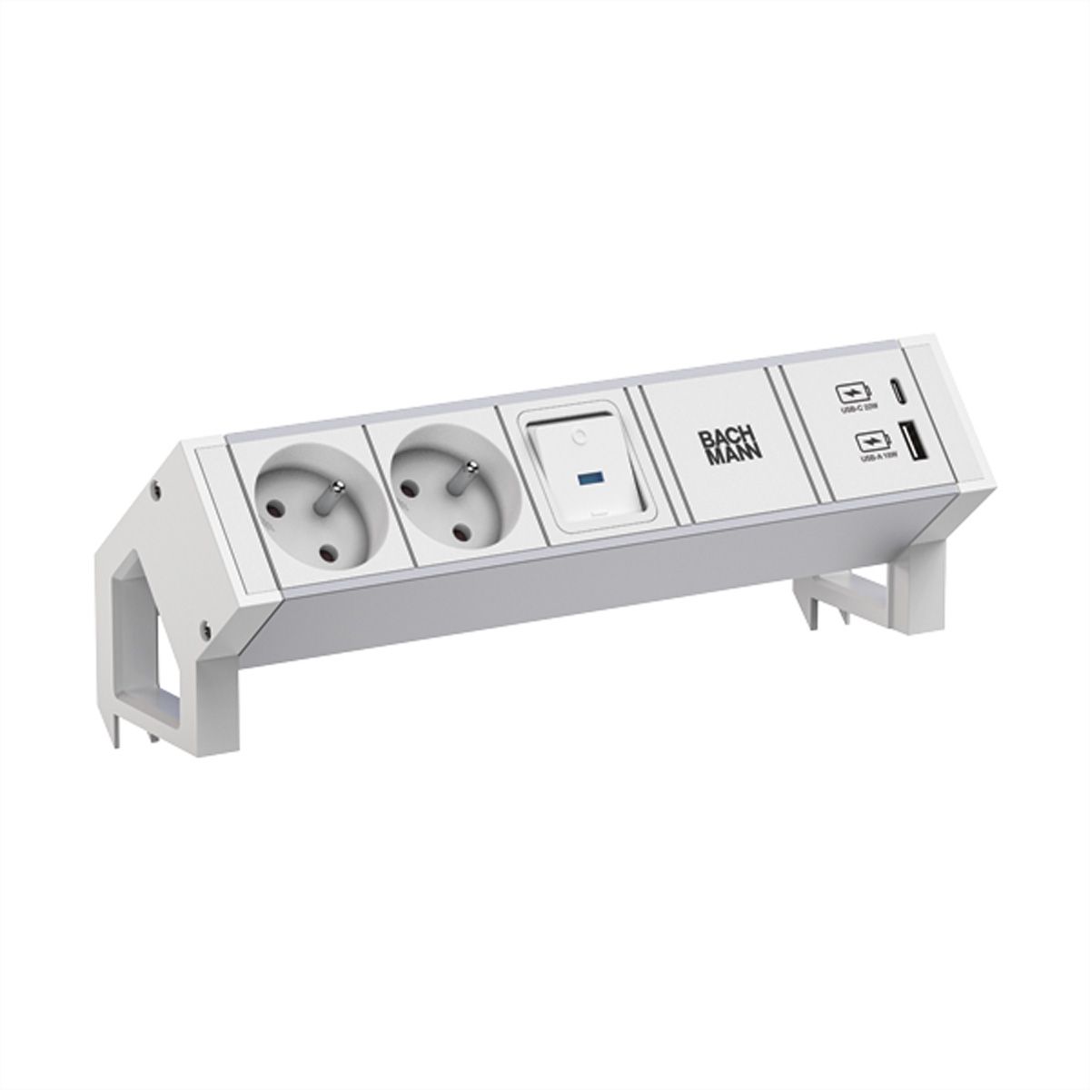 BACHMANN DESK2 ALU WHITE 2xUTE 1xUSB A/C 22W 1xinterrupteur 0,2m