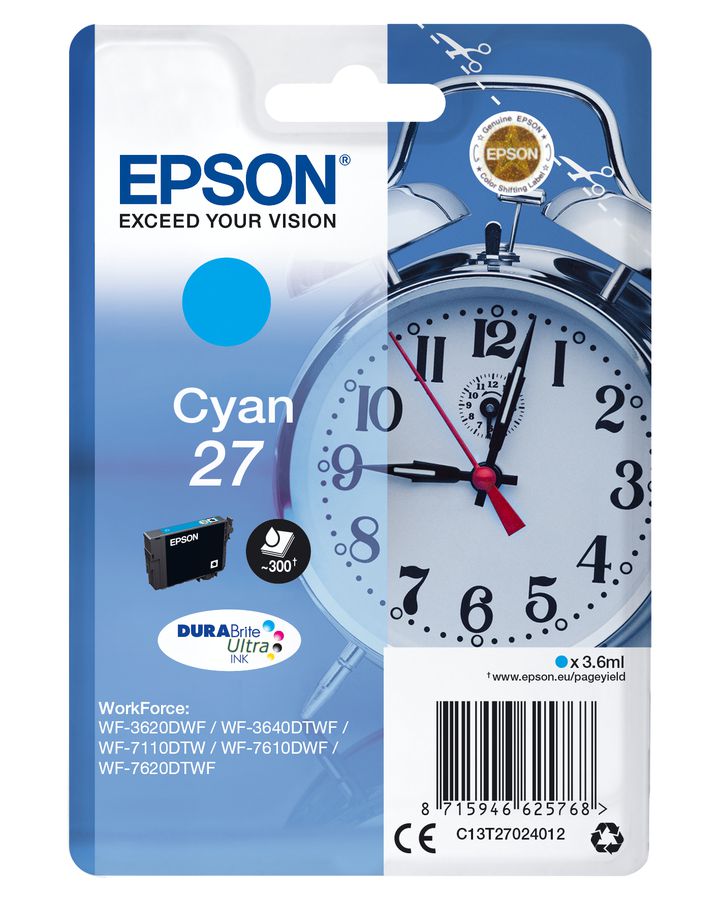 Epson Singlepack Cyan 27 DURABrite Ultra Ink
