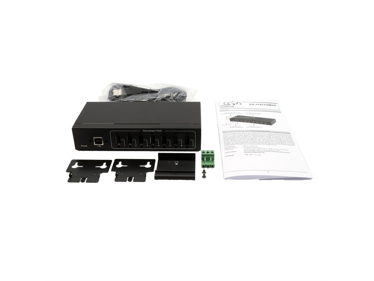 EXSYS EX-11217HMVS HUB 7 ports USB 2.0 métal avec alimentation 5V/2A Genesys Chipset