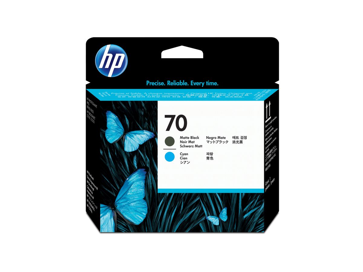 HP 70 tête d'impression noir mat et cyan