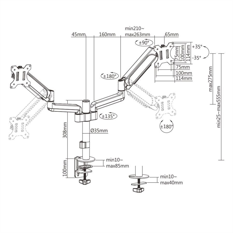 VALUE Bras double LCD, 5 articulations, fixation sur table