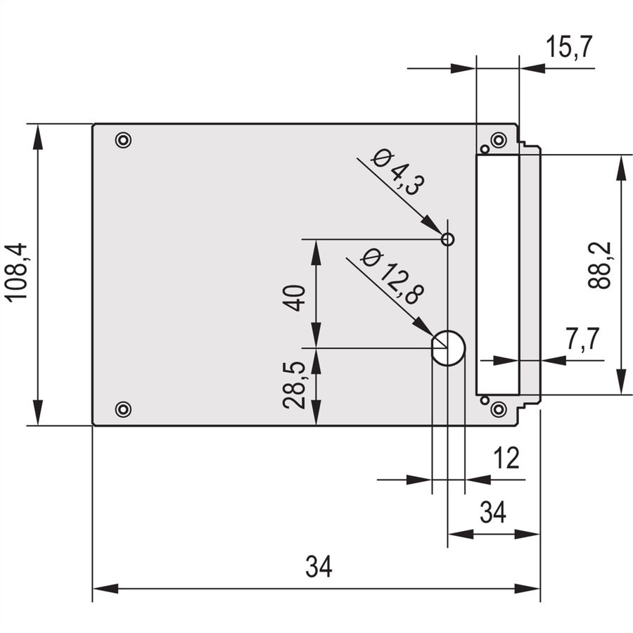 SCHROFF HF Frame Type Plug-In Unit Rear Panel, Cut-Out for One Connector, 3 U, 12 HP