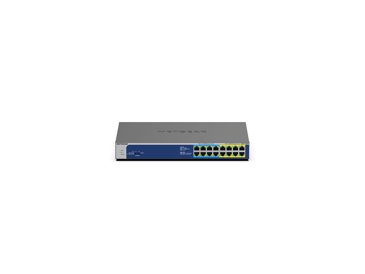 NETGEAR GS516UP Non-géré Gigabit Ethernet (10/100/1000) Connexion Ethernet, supportant l'alimentation via ce port (PoE) Gris