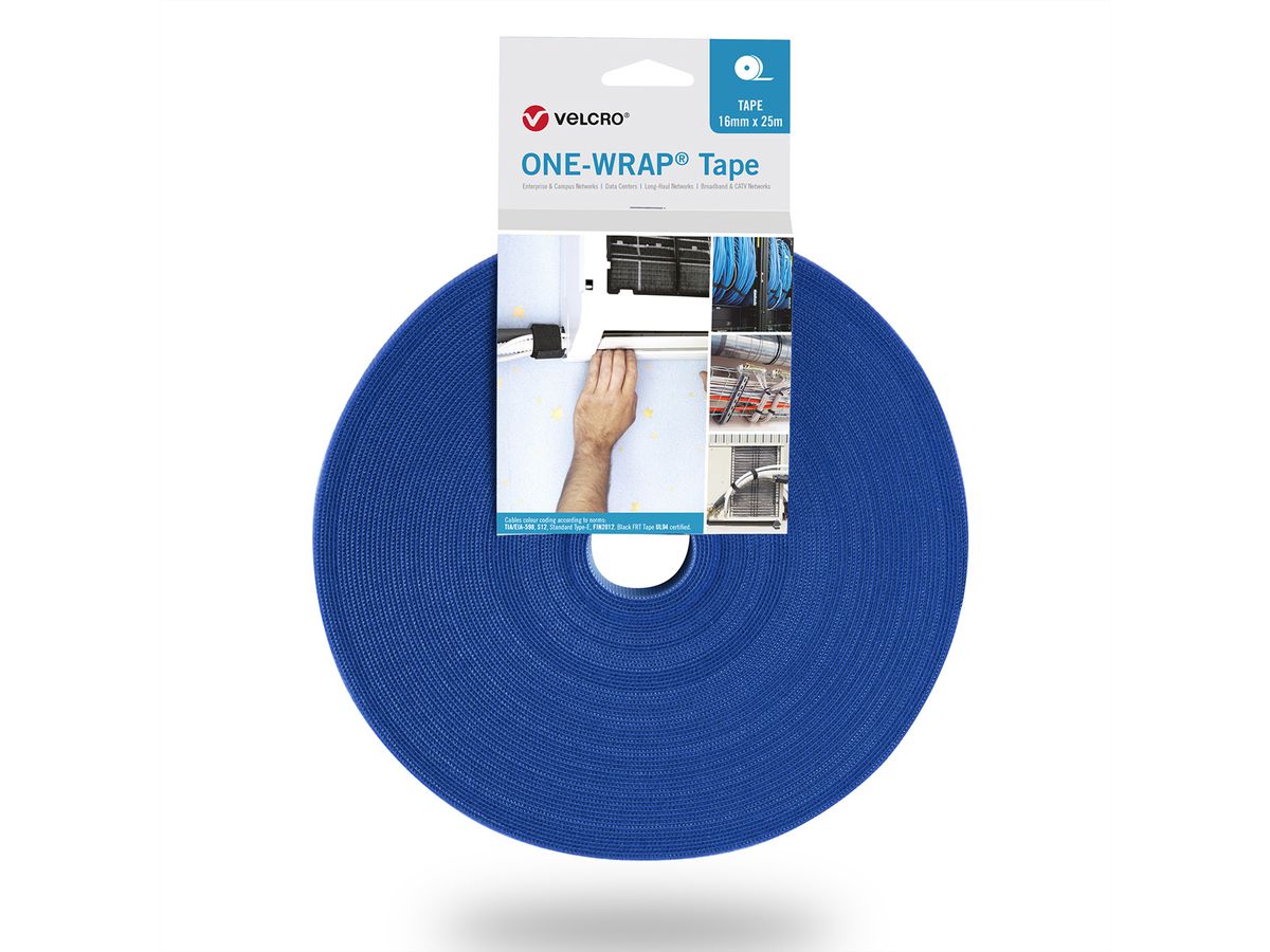 VELCRO® One Wrap® Bande 16 mm, bleu, 25 m