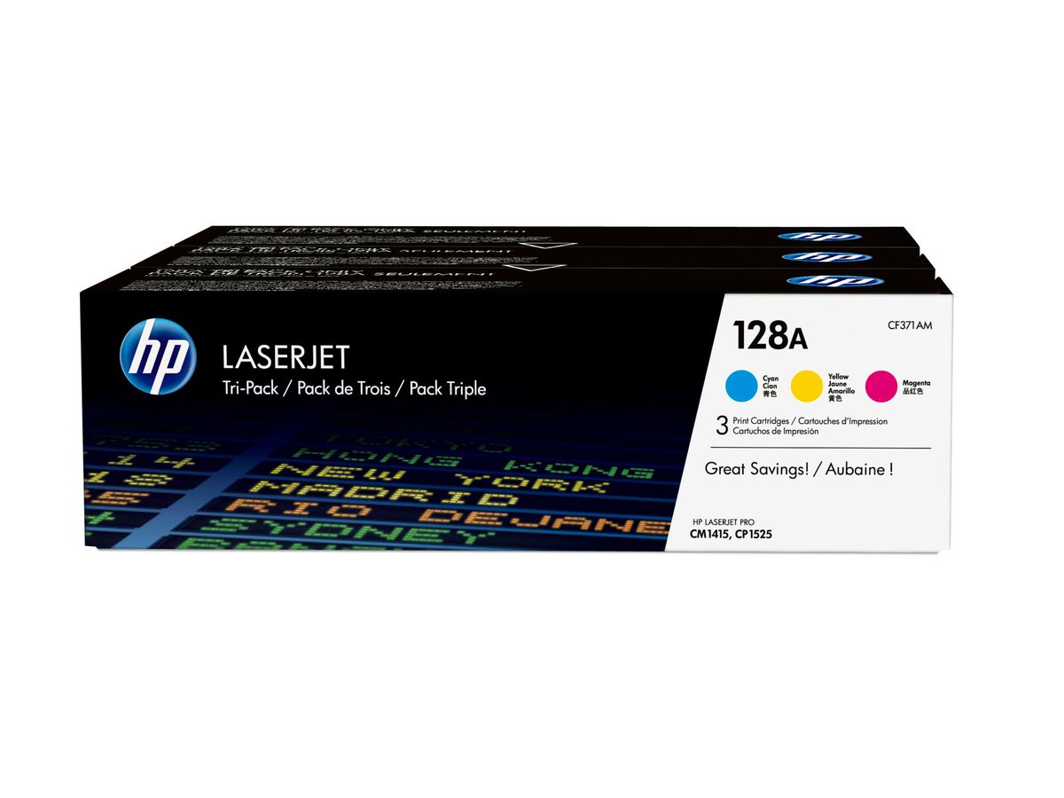 HP 128A pack de 3 toners LaserJet cyan/magenta/jaune authentiques