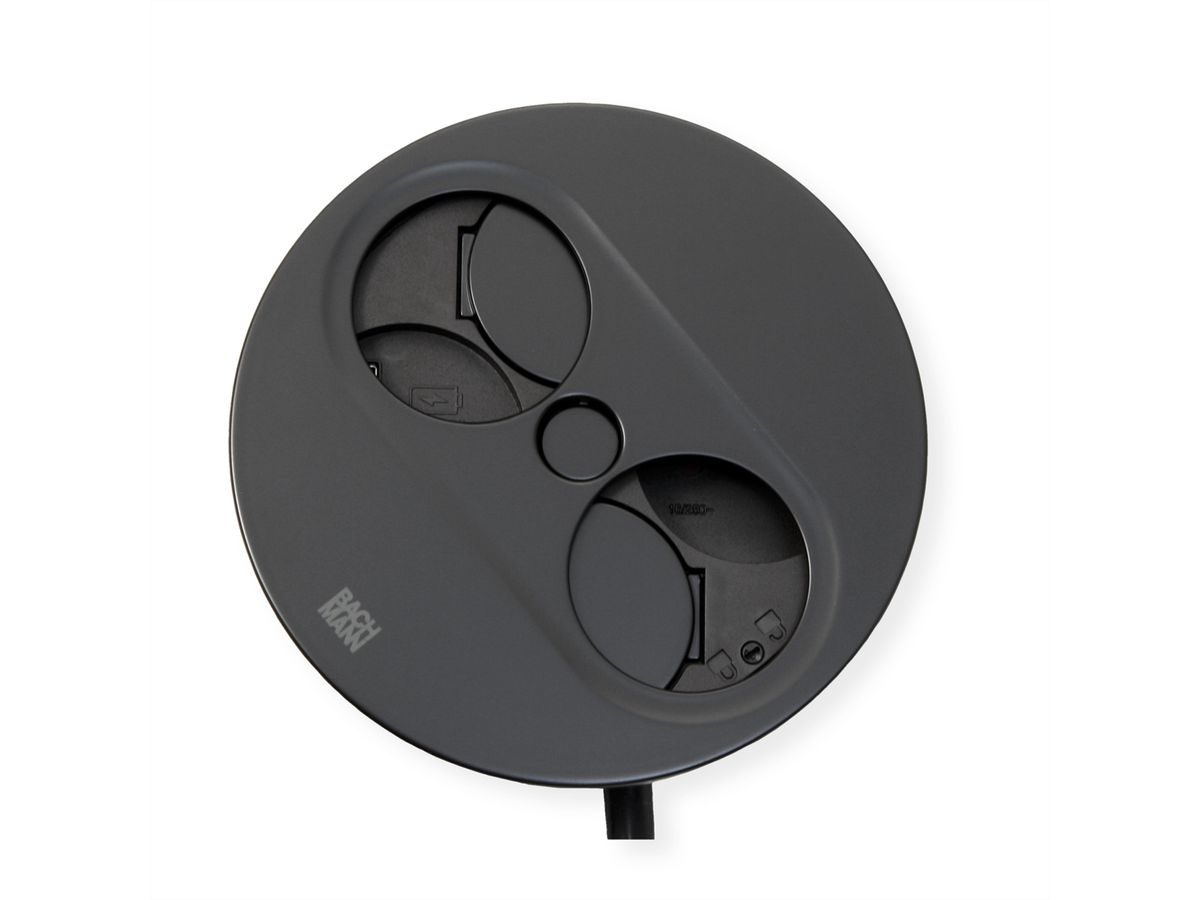 BACHMANN TWIST 2 1xUTE 1xUSB A/C 22W 2,0m AEH RAL9005 30GE rond, Mess.p.Ph. 3G4 CEE32A Lan Commutation p.D.