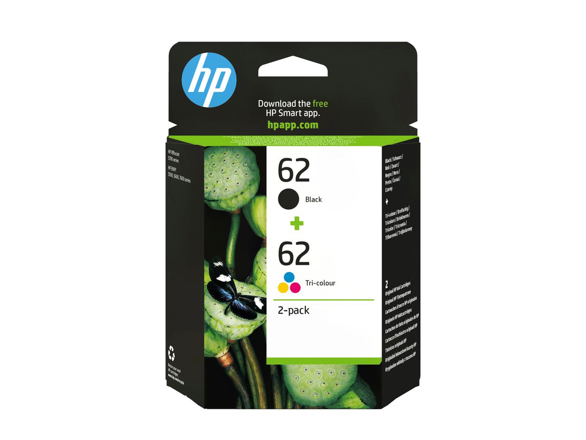 HP 62 pack de 2 cartouches authentiques d'encre noire / trois couleurs