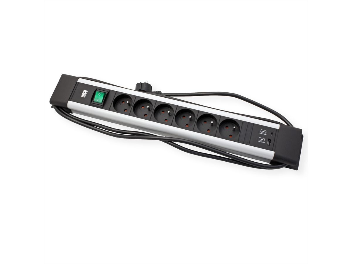 BACHMANN CONNECTUS 6xUTE , 1xinterrupteur 1xUSB A/C 22W 2,0m CEE7/7 gris