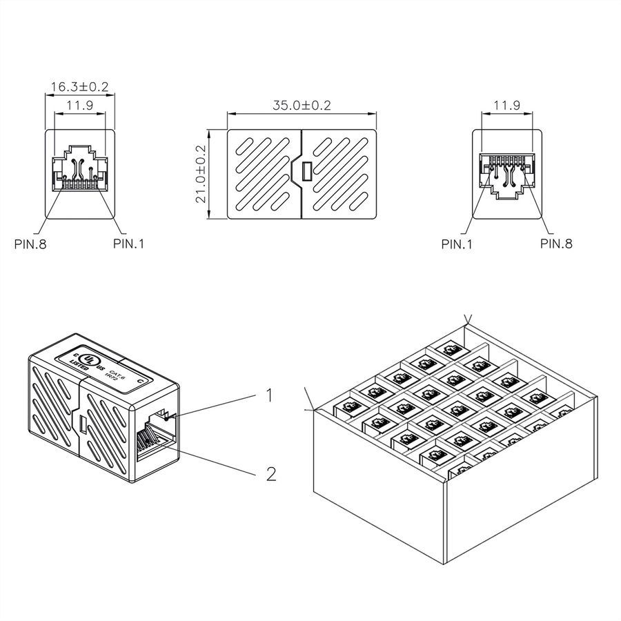 ROLINE Coupleur RJ-45 non blindé, Cat.6 (Classe E), Lot de 25