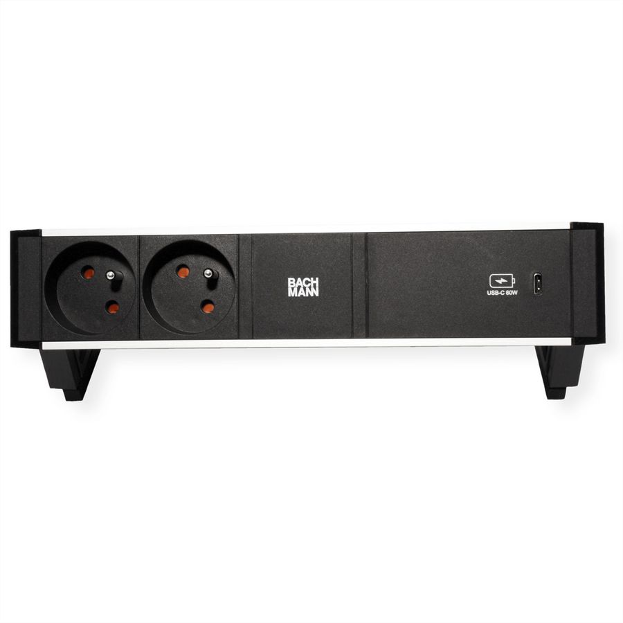 BACHMANN DESK2 ALU BLACK 2xUTE 1xUSBC 60W 0,2m GST18
