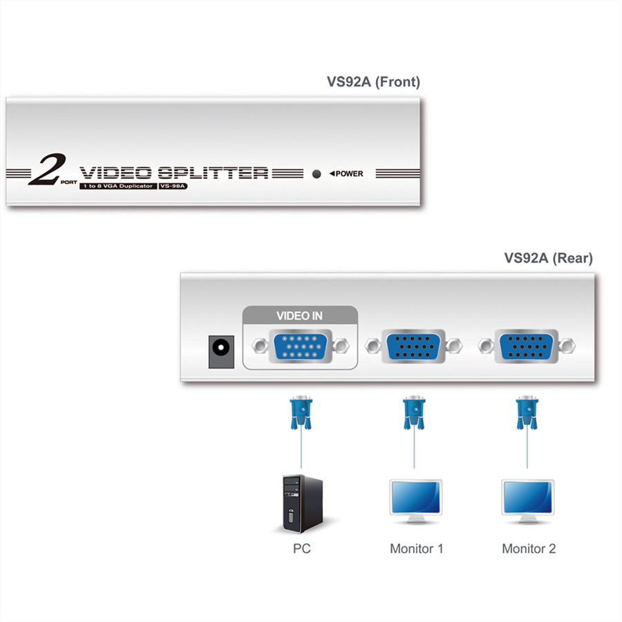 ATEN VS92A Splitter vidéo, 350MHz, 2 écrans