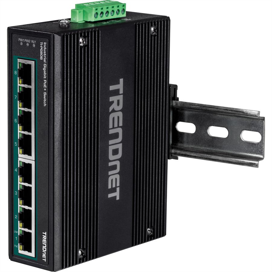 TRENDnet TI-PG80B Switch Rail DIN PoE+ Gigabit industriel à 8 ports (24-56V)