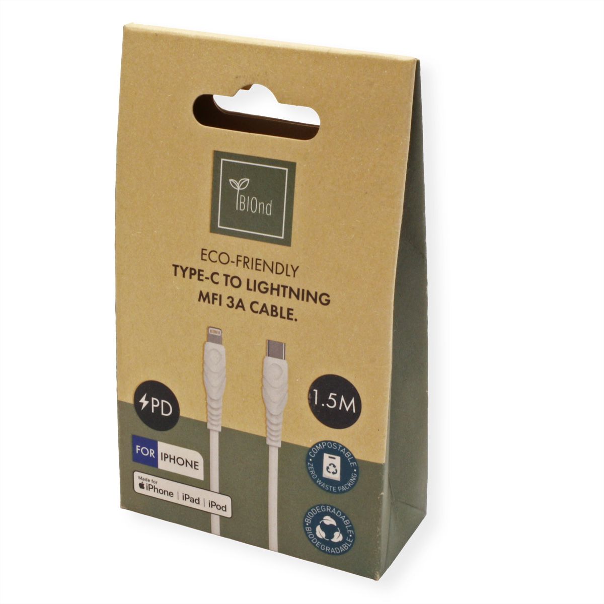 BIOnd BIO-12-TMF Câble USB-C vers 8PIN 3A, 1,5 m