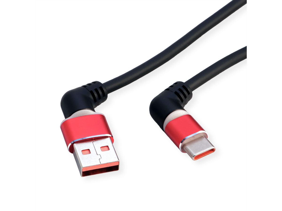 ROLINE Câble USB 2.0, C-A, M/M, rotation à 360°, rouge/noir, 2 m