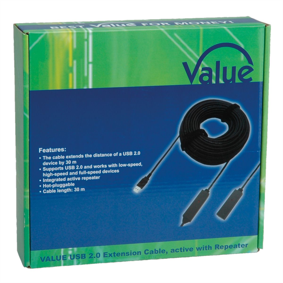VALUE Prolongation active USB 2.0 avec Repeater, noir, 30 m