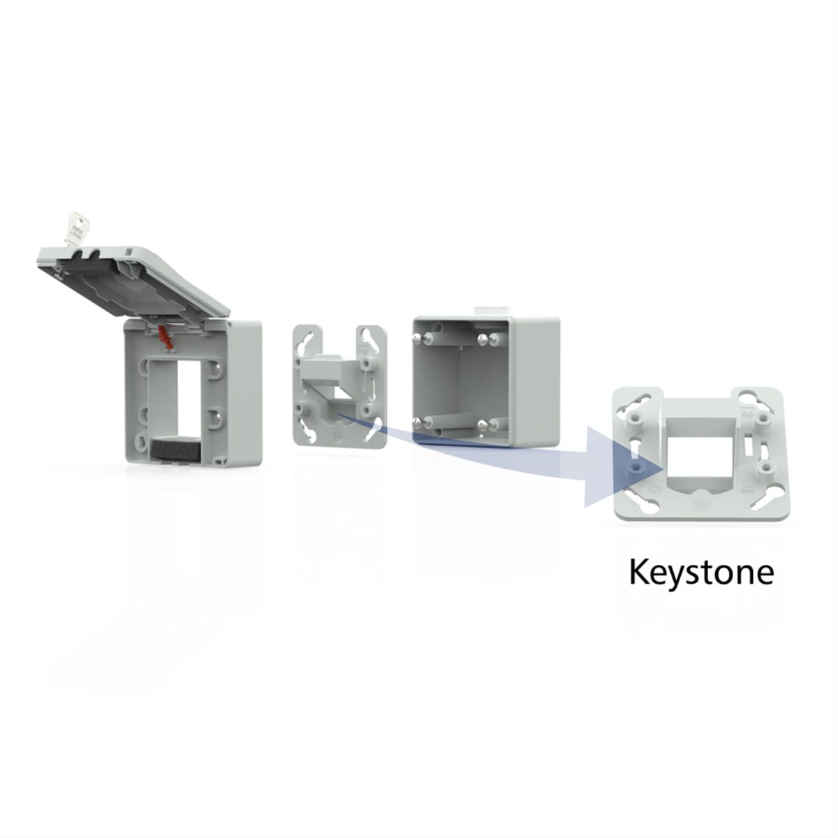 METZ CONNECT Boîtier apparent pour module IP44 , Couvercle rabattable + serrure, 2 ports non équipés , gris