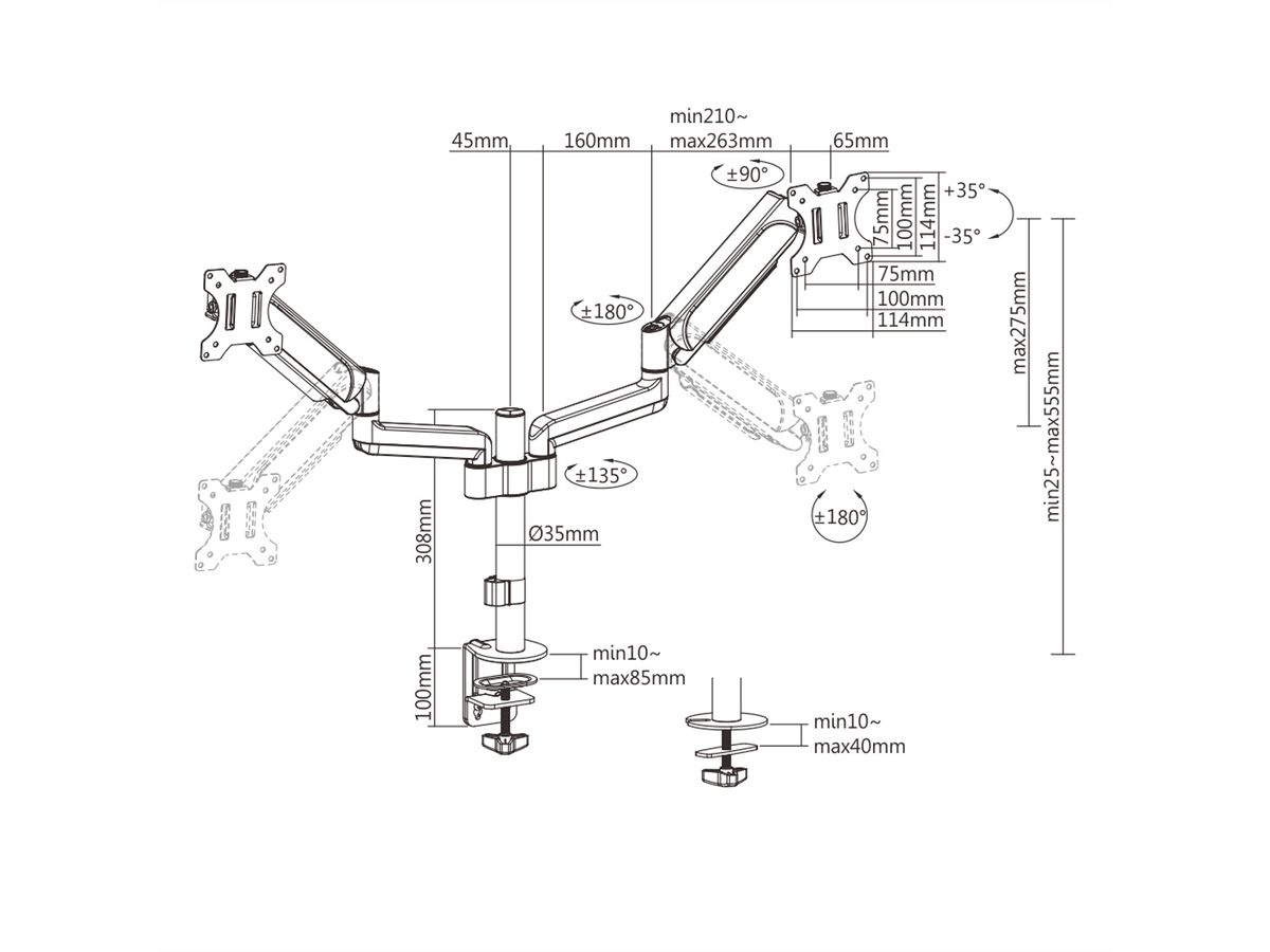 VALUE Bras double LCD, 5 articulations, fixation sur table