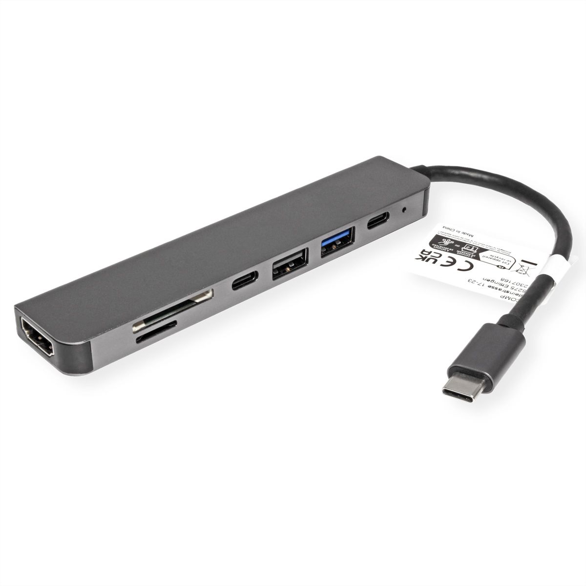 VALUE Station d'accueil USB type C, HDMI 4K60, 2x USB2.0 (A+C) + 1x USB3.2 Gen1 (A), 1x PD, 1x SD/TF