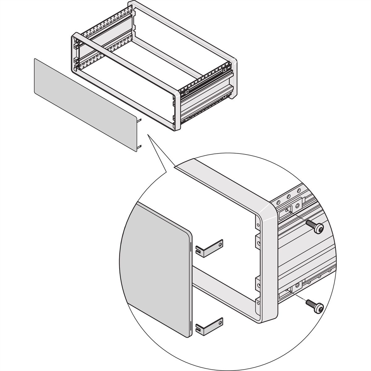 Face avant/arrière SCHROFF CompacPRO, avec fixation invisible, 4 U, 63 CV, 2,5 mm, alu, anodisé, bords non traités