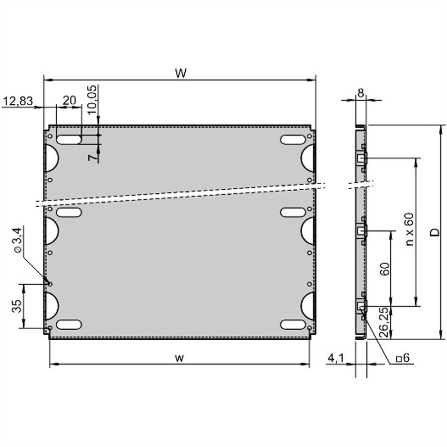 Plaque de montage SCHROFF pour coffret et bac à cartes, 84 HP, 340 mm de longueur de carte
