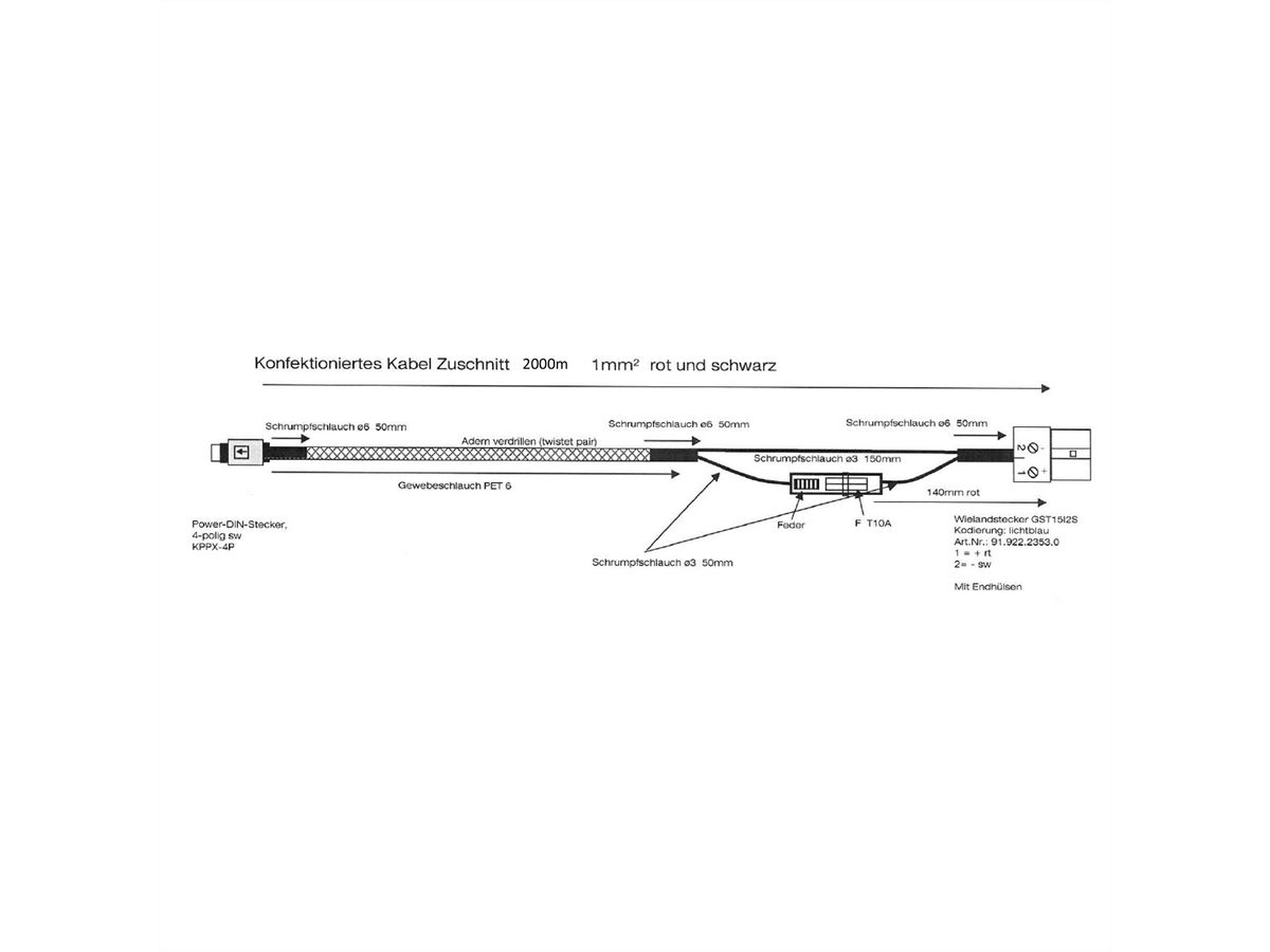 BACHMANN Câble de connexion DC SWEDX-SDS , 2,0m 2x16AWG,ISV/Power-DIN