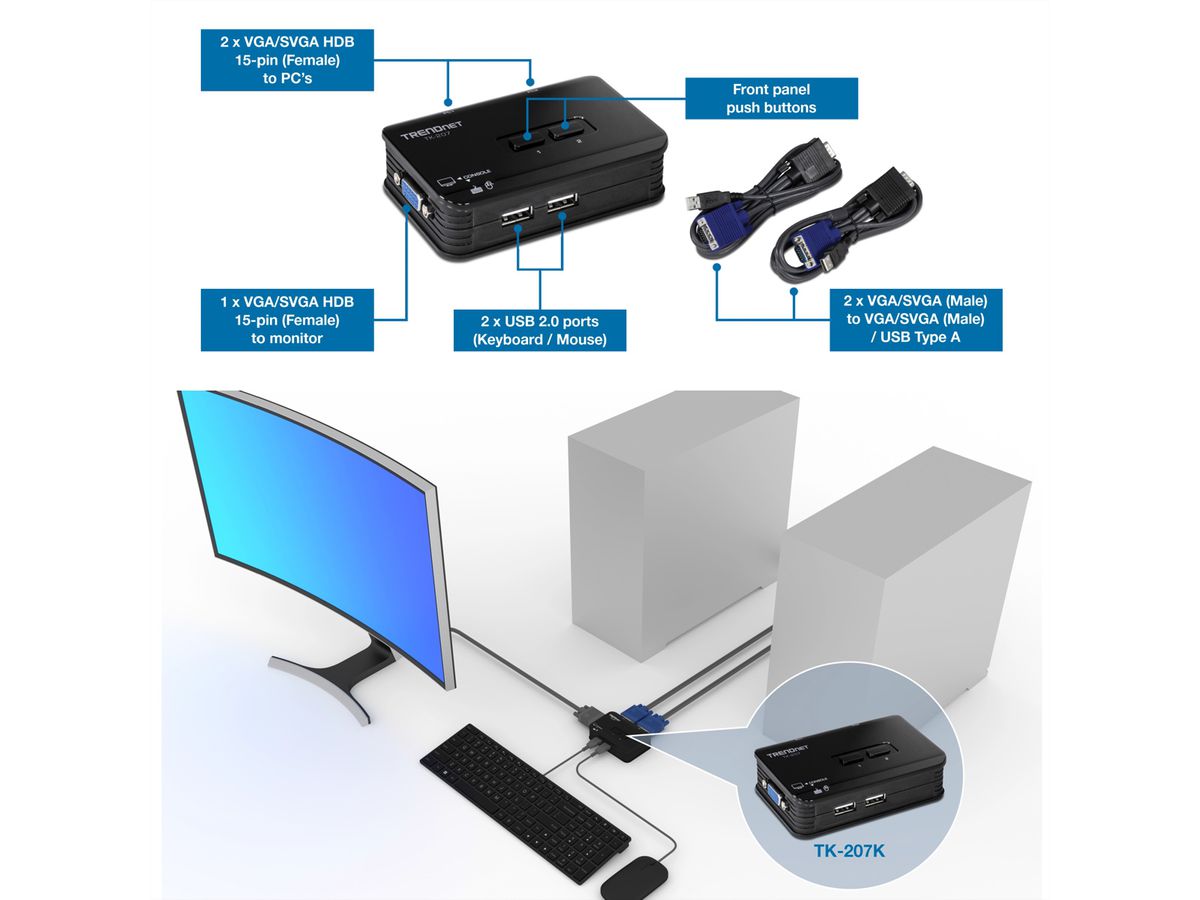 TRENDnet TK-207K Kit de switch KVM à 2 ports USB