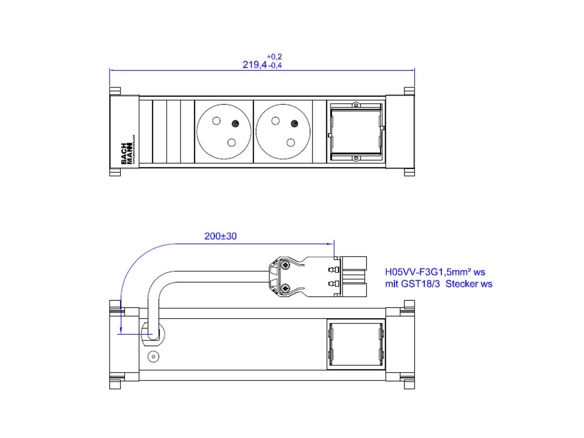 BACHMANN POWER FRAME 2xUTE 1xCM 0,2m GST18 RAL9010