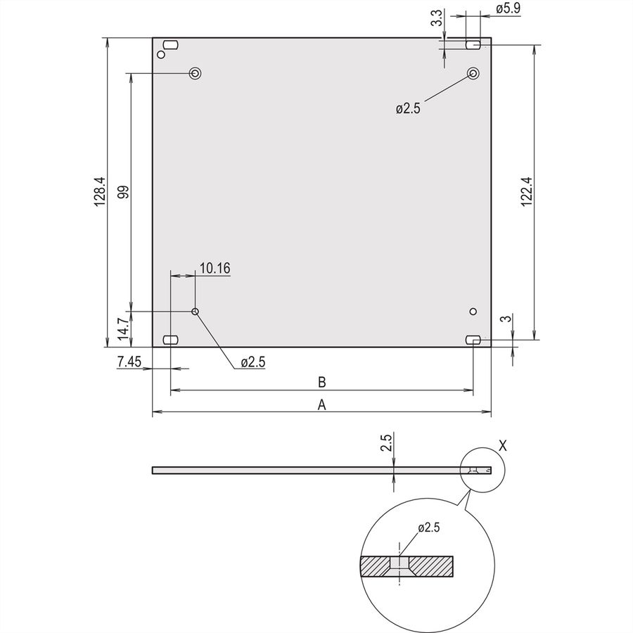 SCHROFF HF Frame Type Plug-In Unit Face avant, 3 U, 28HP, 2,5 mm, alu, anodisé avant, conducteur arrière