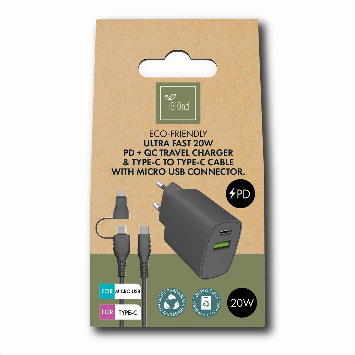 BIOnd BIO-CMC-20W Chargeur USB, 2 ports USB-C
