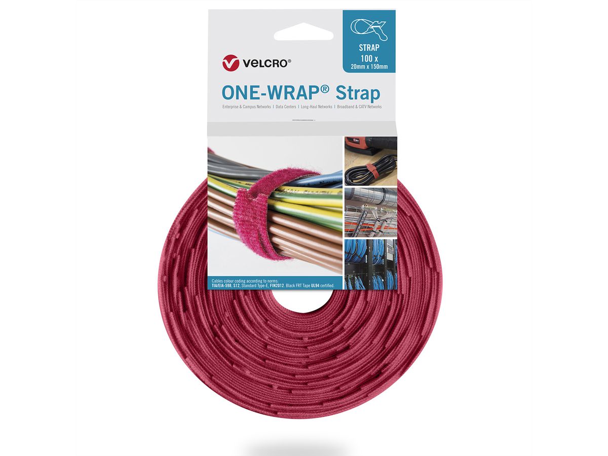 VELCRO® One Wrap® Strap 25mm x 300mm, 100 pièces, rouge