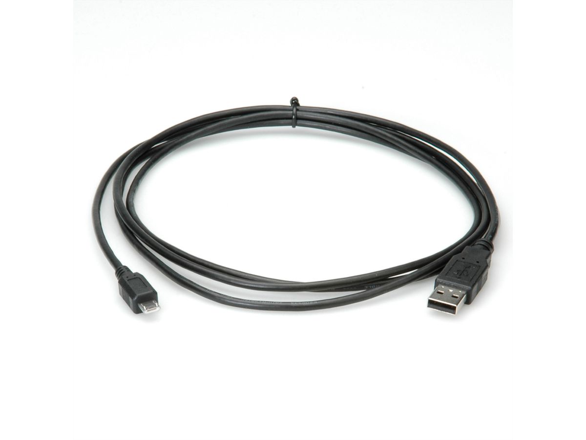 ROLINE Câble USB 2.0, USB A mâle - Micro USB B mâle, noir, 0,8 m