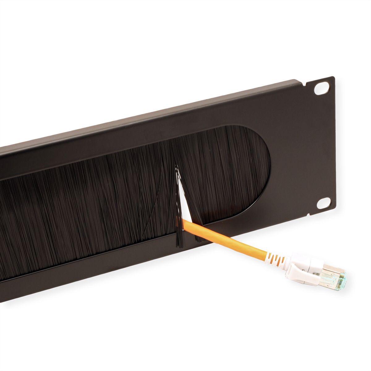 VALUE Passe-câbles 19" 2 UH avec brosse et décharge de traction, noir