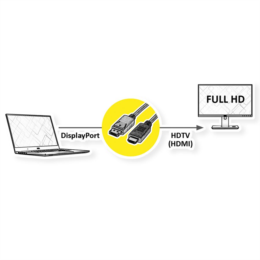 ROLINE RM Câble DisplayPort DP - HDTV, M/M, noir, 1 m