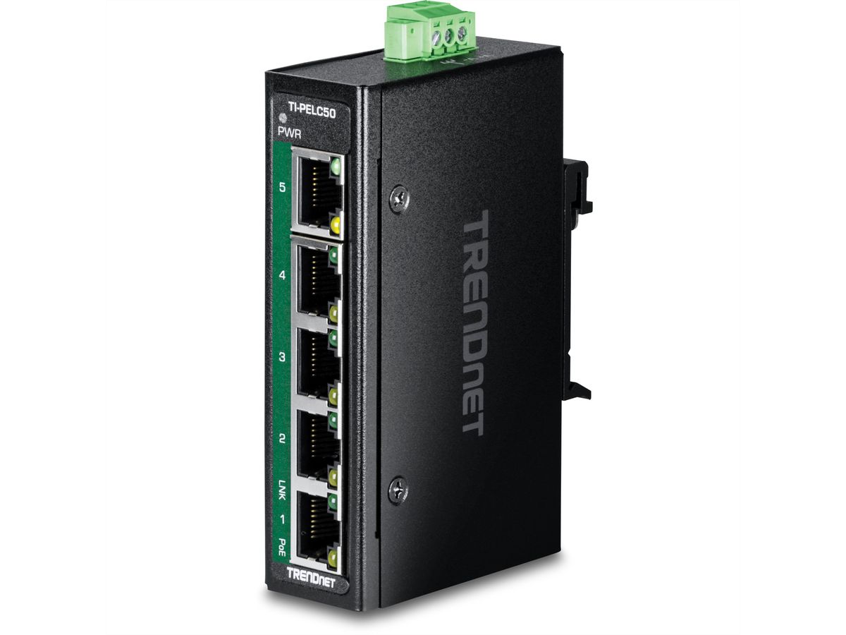 TRENDnet  TI-PELC50 Mini switch industriel rail DIN Fast Ethernet PoE+ à 5 ports