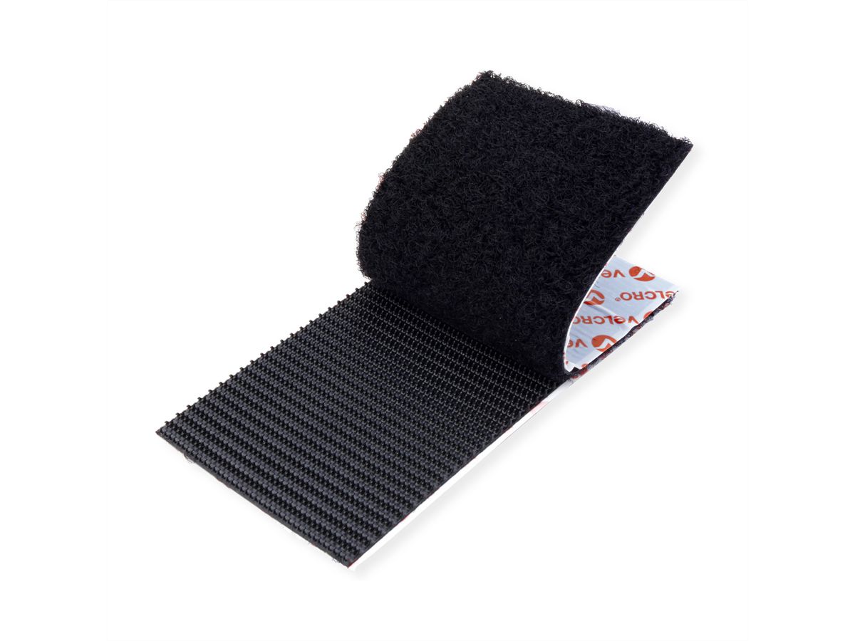 VELCRO® Bandes 50x100mm x 2 noires, crochets&velours autocollants extra fort