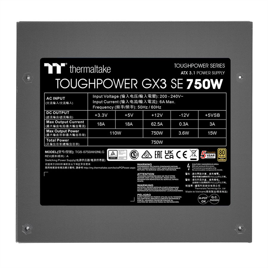 Thermaltake Toughpower GX3 SE 750W, Bloc d'alimentation