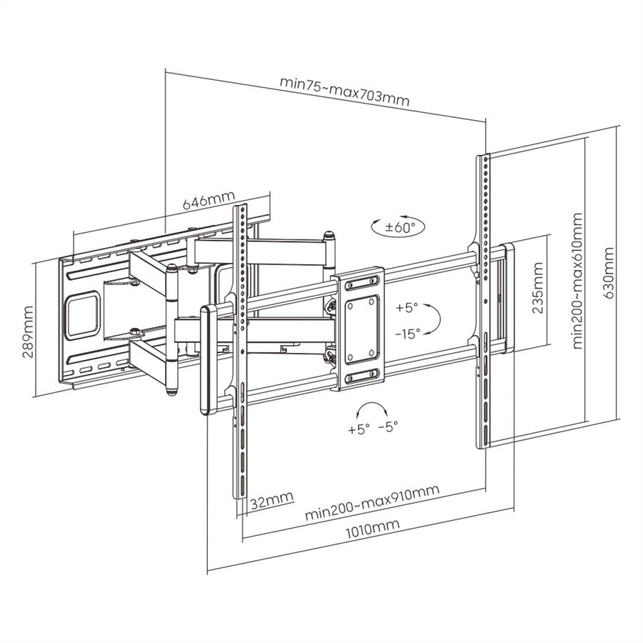 VALUE Support mural pour écrans LCD, flexible, < 120kg, < 304.8cm / 120"