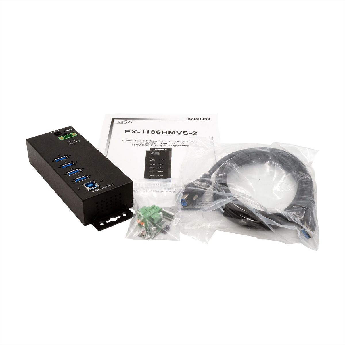 EXSYS EX-1186HMVS-2 Hub USB 3.2 Gen1 à 4 ports, protection de surtension 15KV ESD