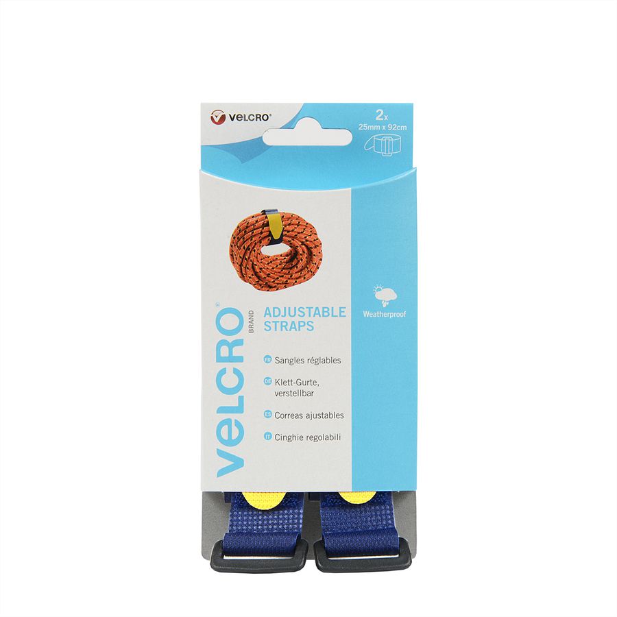 VELCRO® Sangle Everyday 25 mm x 92 cm, sangle crochets & velours ajustable, bleue, pack de 2