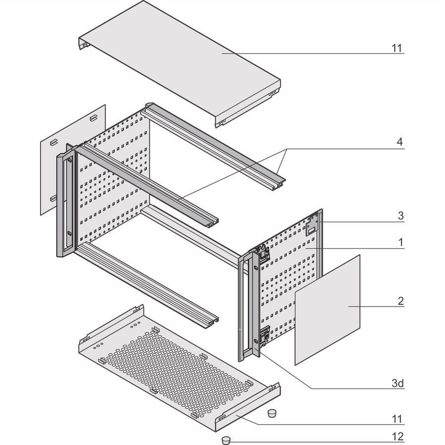 SCHROFF RatiopacPRO Boîtier de montage en rack 19", blindage rétrofitable avec poignées, 2 U, 84 CV, 255 mm