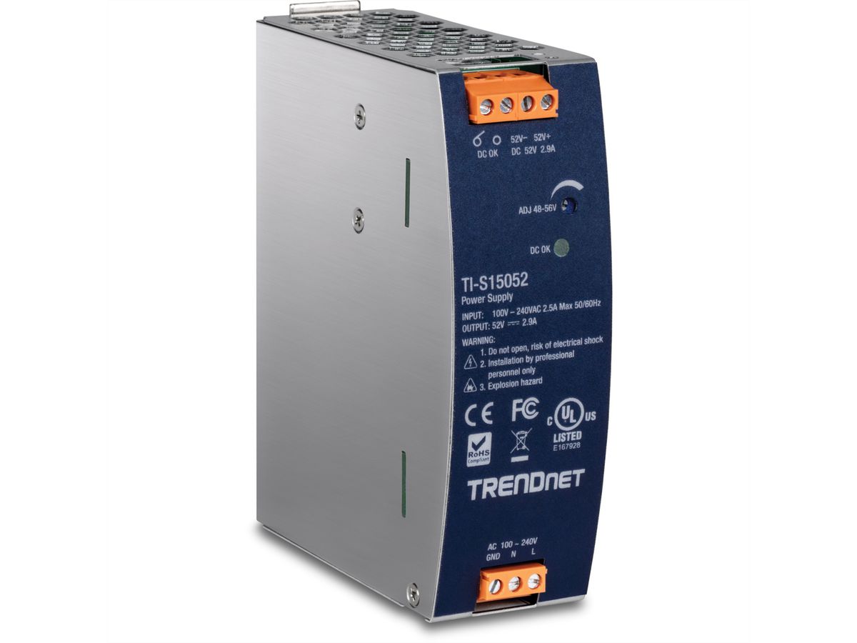 TRENDnet TI-S15052 Alimentation électrique rail DIN 150W, 2V DC, 2,89A AC vers DC avec fonction PFC