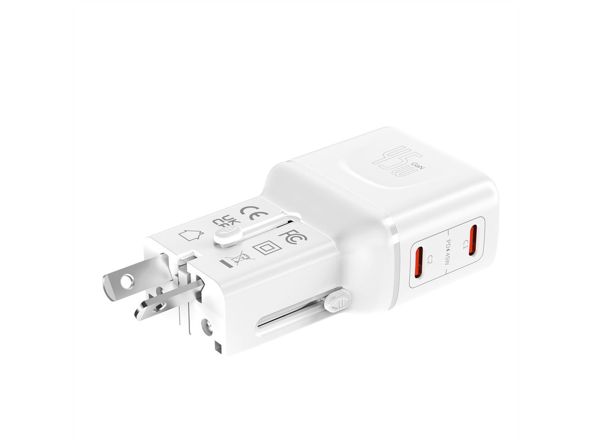 VALUE Chargeur de voyage, EU/UK/US, 2 ports USB C, 45 W