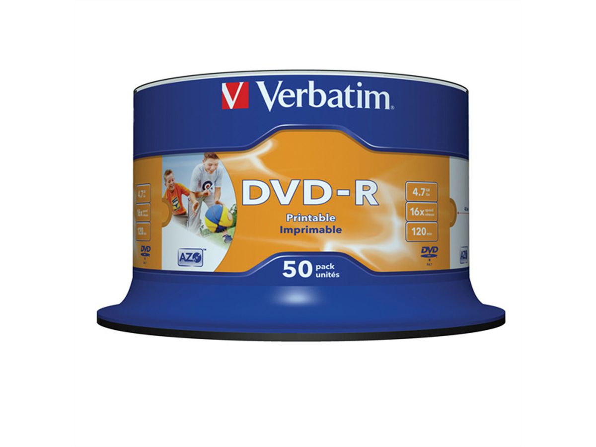 VERBATIM DVD-R, 4,7GB, tour de 50, imprimables, 16x