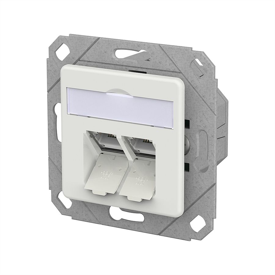 METZ CONNECT E-DAT C6A LSA++ Prise, 2 ports, goulotte encastrée (UPk), blanc signalisation brillant