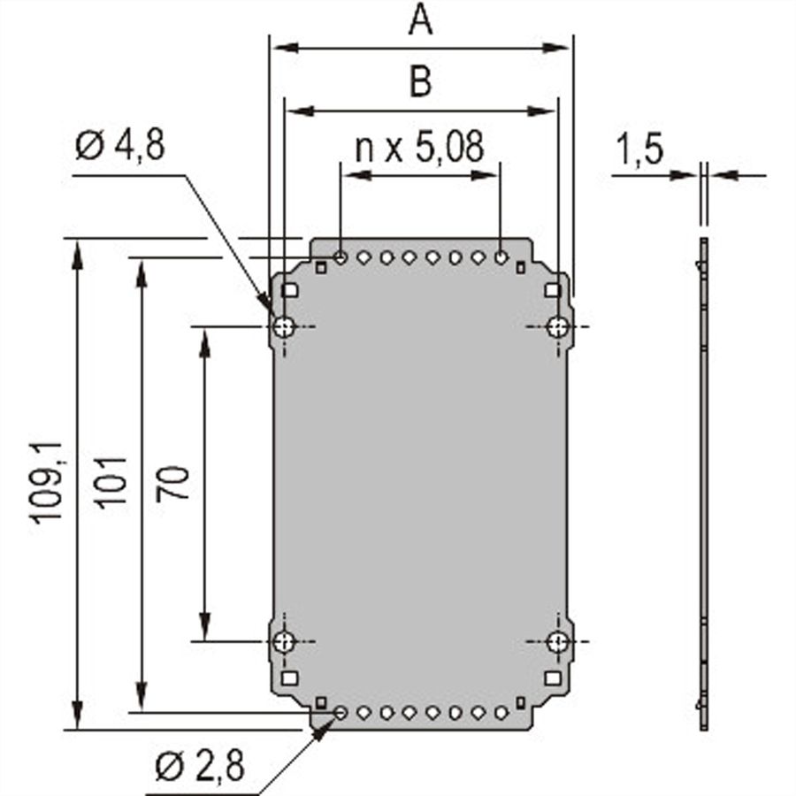 Unité enfichable de type cadre SCHROFF, panneau arrière, lisse, 3 U, 8 HP